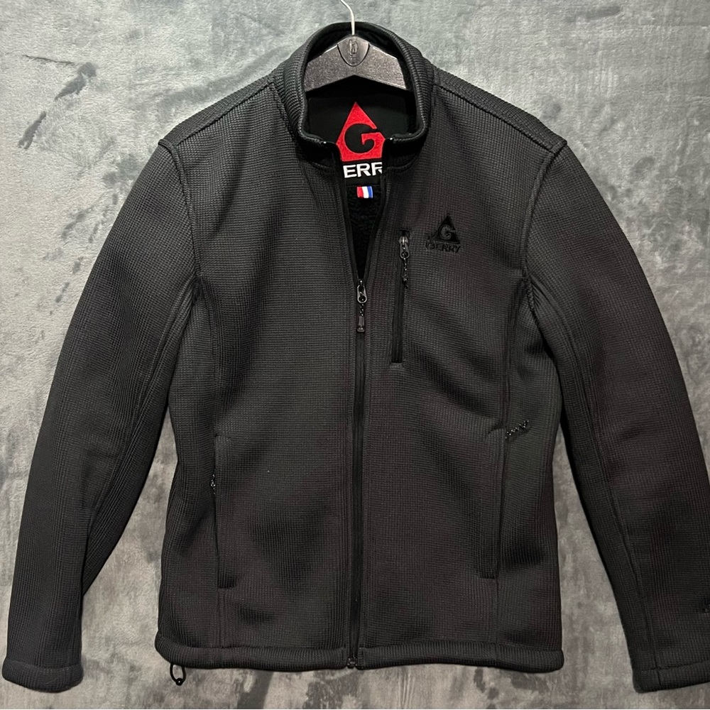 Gerry Men's Heavy Waffle Knit Full Zip Jacket Black Medium Outdoor Travel